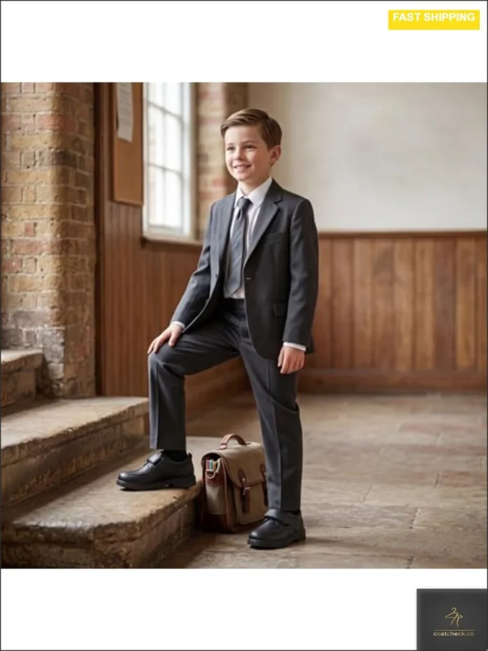 Boys School Uniform Loafers with Hook and Loop Strap - Lightweight Dress Shoes